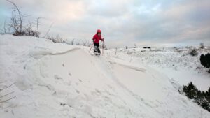 Vinden har skapat stora hängdrivor på flera ställen i Brösarps backar.